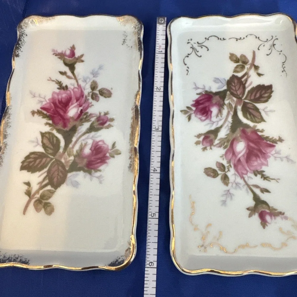 Vtg Cottagecore Moss Rose Pattern By Royal Sealy Japan‎ Trinket Tray Dry Of 2